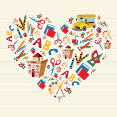 Back to school supplies in bubble shape