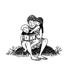 Mother reading to kids