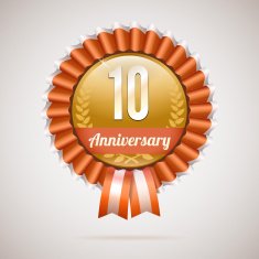 Anniversary golden badge with ribbons