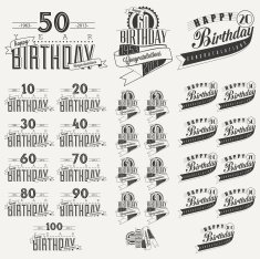 Retro Vintage style Birthday greeting card collection in calligraphic design N4