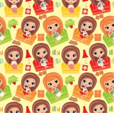 Seamless girls cartoon pattern