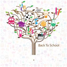 Pencil tree shaped made with school icons N2