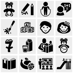 Preschool vector icons set on gray