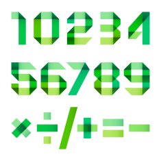 Spectral letters folded of paper green ribbon - Arabic numerals
