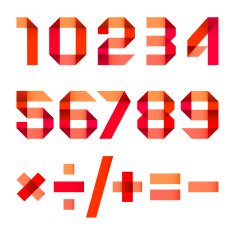 Spectral letters folded of paper red ribbon - Arabic numerals