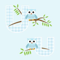 Alphabet for baby boy with owl vector letters U