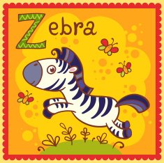 Illustrated alphabet letter Z and zebra