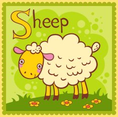 Illustrated alphabet letter S and sheep