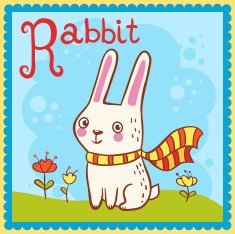 Illustrated alphabet letter R and rabbit