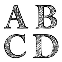 Doodle scribble sketch alphabet letters ABCD