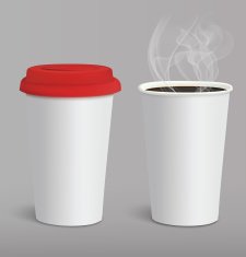 Take-out coffee in cardboard closed and opened cups Vector illustration