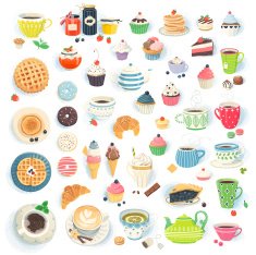Clip art illustrations of various desserts