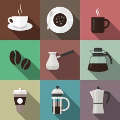 Set of vector coffee icons in flat style