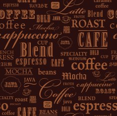 Coffee themed words repeating seamless background N2