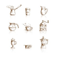 Hand drawn coffee icon set