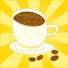 Vintage Morning Cup of Coffee with Beans