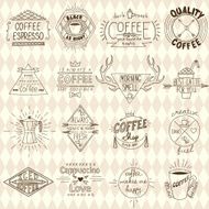 Collection of hipster sketchy coffee labels Vector illustration