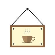 Coffee hang sign board with coffee cup illustration