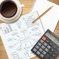 Illustration with a calculator and cup of coffee