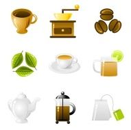 Coffee and tea icons (shiny series)