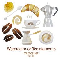 Watercolor coffee elements