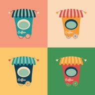 Set of colorful retro coffee shops
