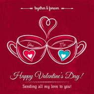 red valentine card with two cup of hot drink