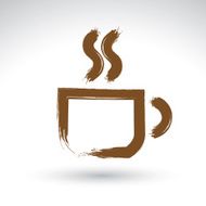 Hand drawn coffee cup icon brush drawing cafe sign vector