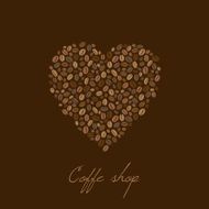 Heart of coffee beans with shop text