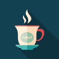 Coffee cup flat square icon with long shadows