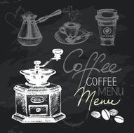 Coffee hand drawn chalkboard design set N2