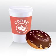 Takeaway breakfast coffee with donut