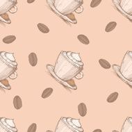 Seamless pattern with coffee beans and cappuccino