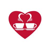 Romantic dating icon with two coffee cups and steam