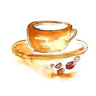 Coffee-mug and coffee beans on white