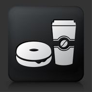 Black Square Button with Bagel &amp; Coffee Icon