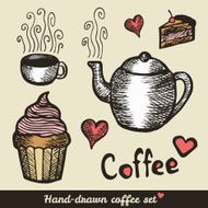 Hand drawn coffee and cakes