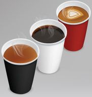 Tea cappuccino coffee in paper cups Vector illustration