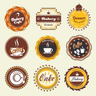Set of vintage coffee and bakery badges labels