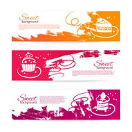 Set of vintage bakery banners with cupcakes