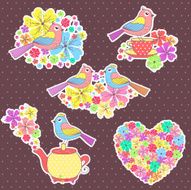 beautiful Stickers with birds and a cup of tea