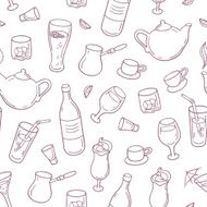 Seamless pattern with outline style drinks in vector Beverages background