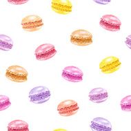 Hand drawn dessert seamless pattern with colorful macaron