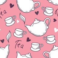 Seamless pattern with hand drawn tea cup and teapot