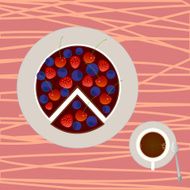 Berry cake with cup of coffee