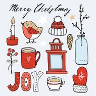 Set of cute christmas hand drawn graphic elements isolated vectors