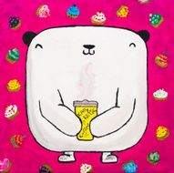 Painted white teddy bear with coffee and cupcakes N2