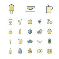 Thin line icons for food and drinks