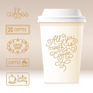 Vector take away coffee cardboard cup with linear design element N2