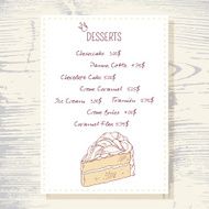 Dessert menu template with sweet vanilla cake